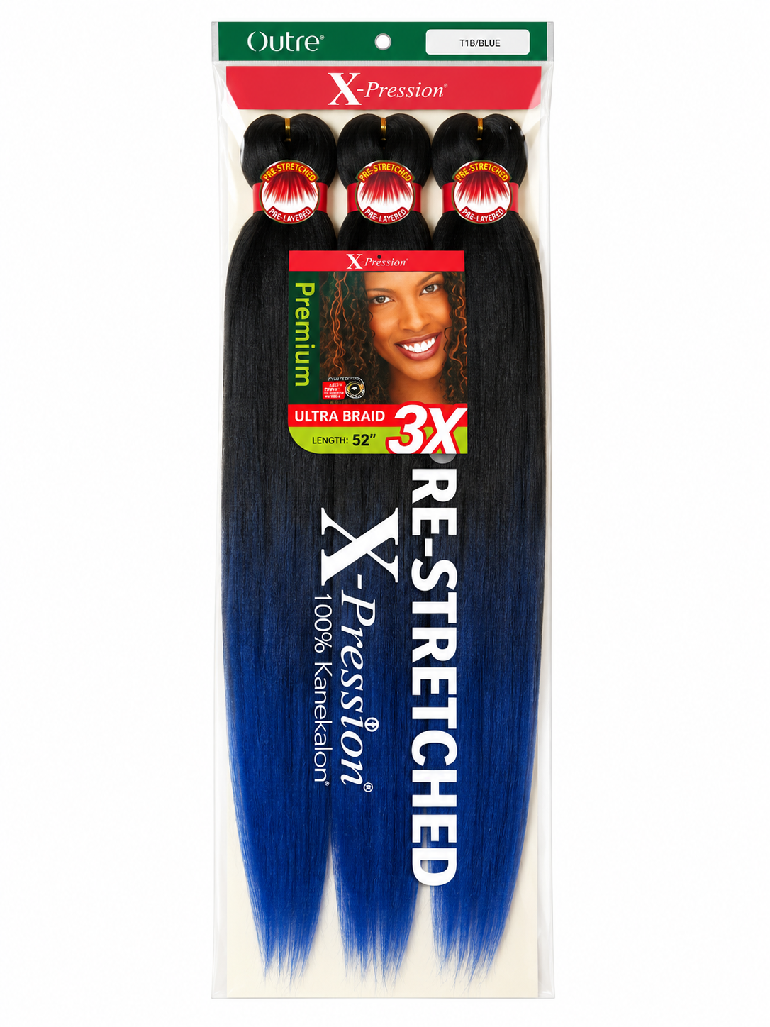 X-Pression Pre-Stretched Ultra Braid 52” – T1B/Blue (3X Pack)