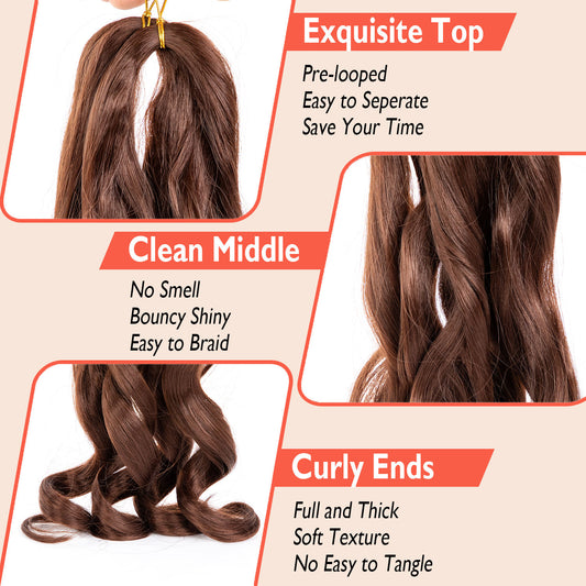 6 Packs 24 Inches Spiral French Curl Braiding Hair – Color 33 | Curly Tips | Tangle-Free