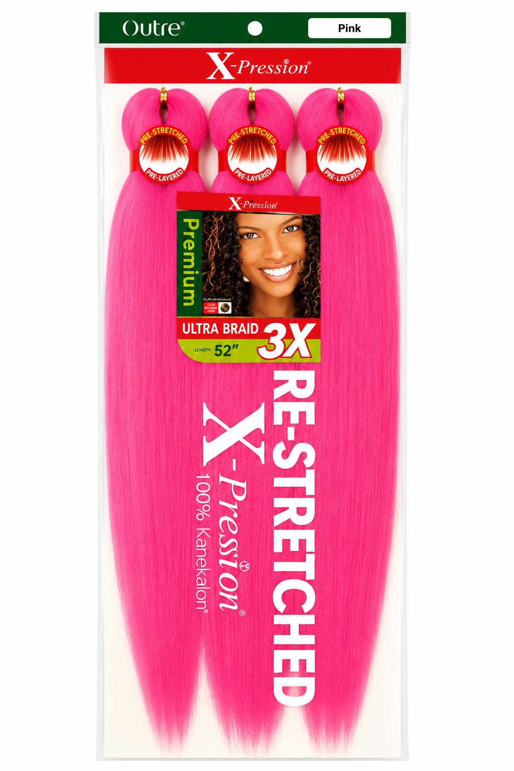 X-Pression Pre-Stretched Ultra Braid 52” – Pink (3X Pack)