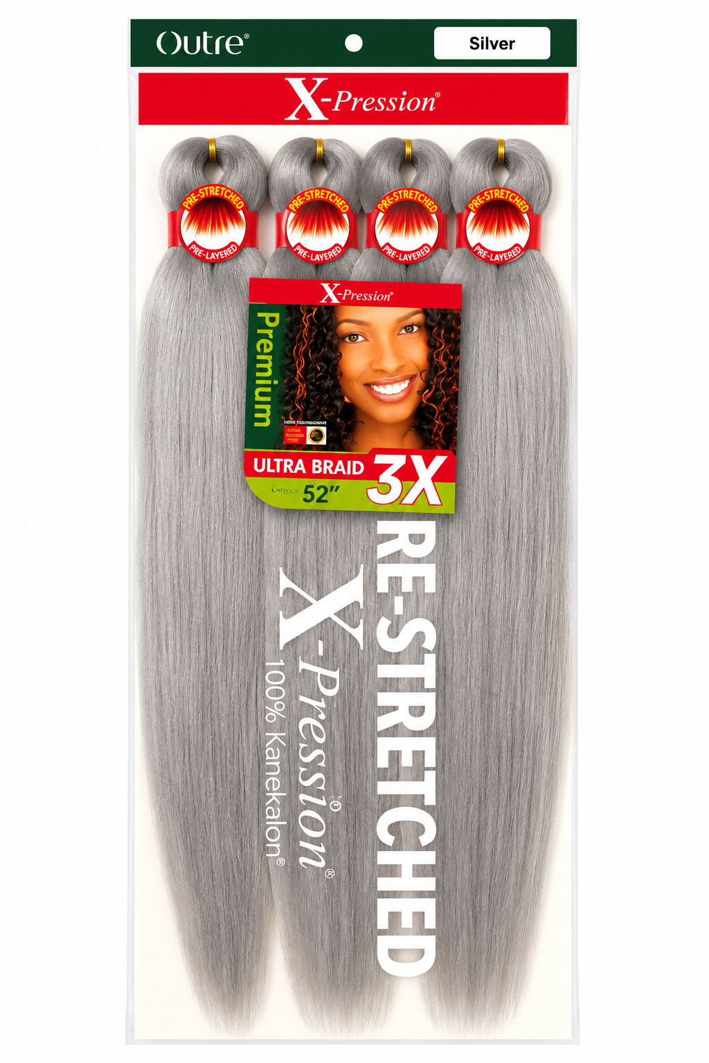 X-Pression Pre-Stretched Ultra Braid 52” – Silver (3X Pack)