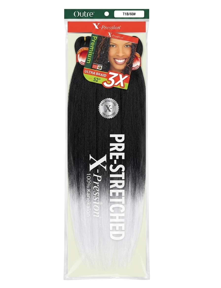 X-Pression Pre-Stretched Ultra Braid 52” – T1B/Silver (3X Pack)