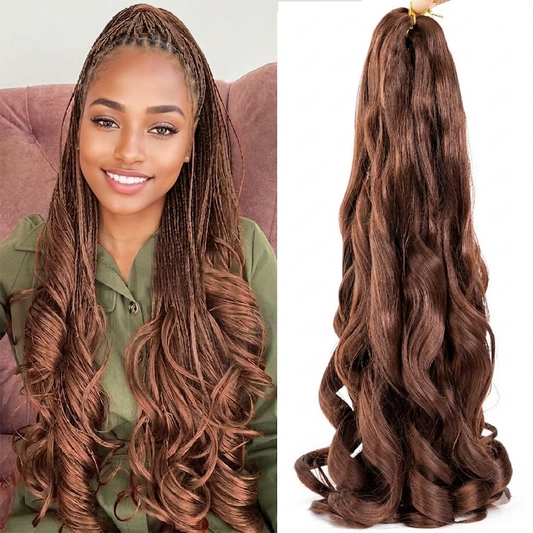 6 Packs 24 Inches Spiral French Curl Braiding Hair – Color 33 | Curly Tips | Tangle-Free